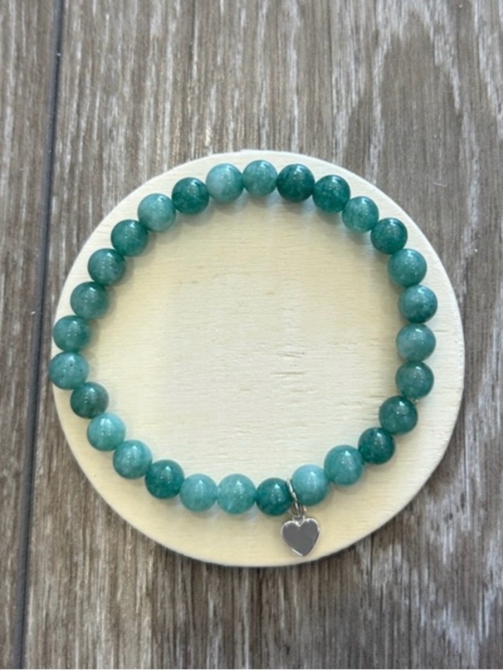 Green Beaded Stretch Bracelet with Heart Charm